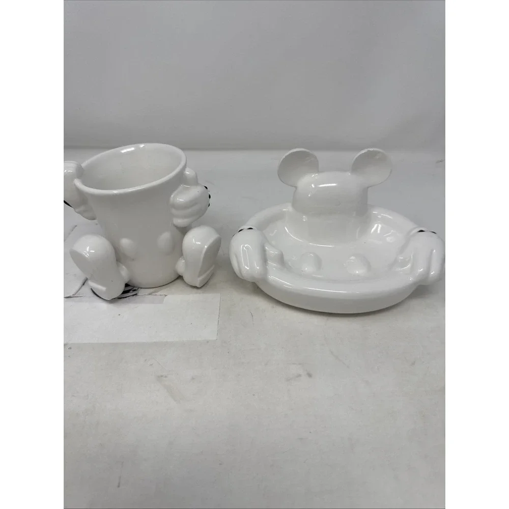 Disney Park MICKEY MOUSE White‎ Soap Holder And Cup Ceramic Bathroom